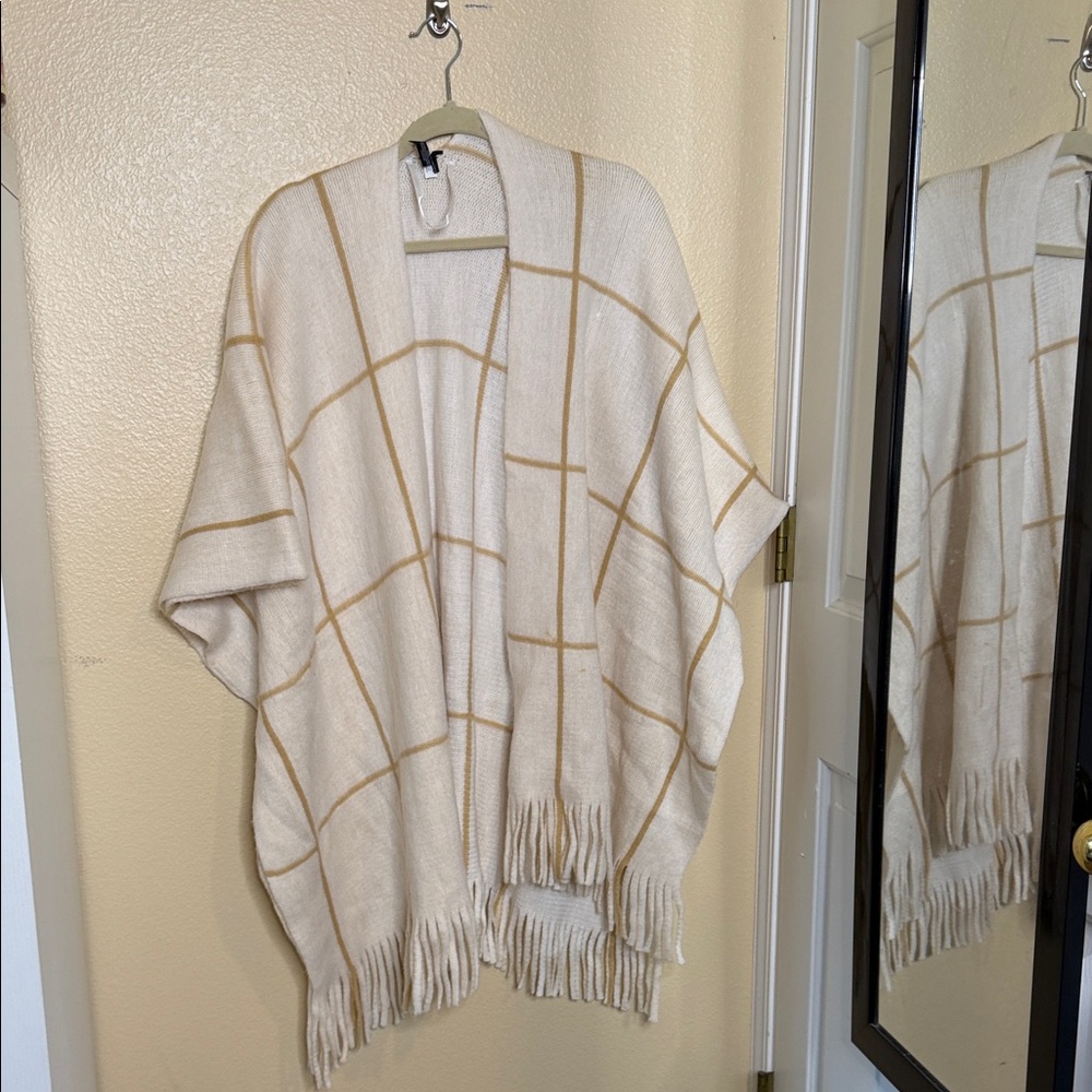 Lane Bryant Cream and Tan Plaid Poncho